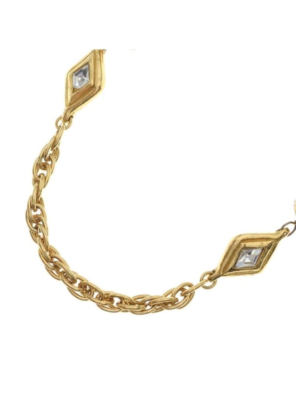 Chanel Long Chain Necklace Diamond Stone Gold